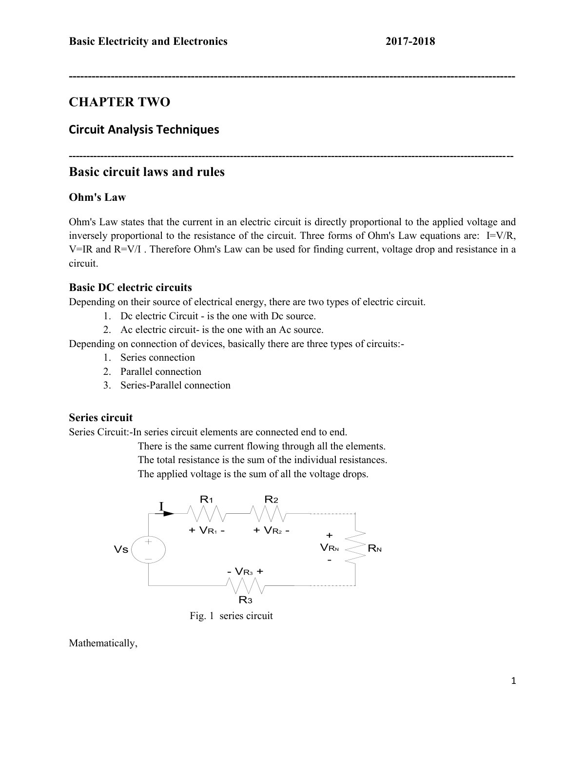 First page of Basic Electricity and Electronics