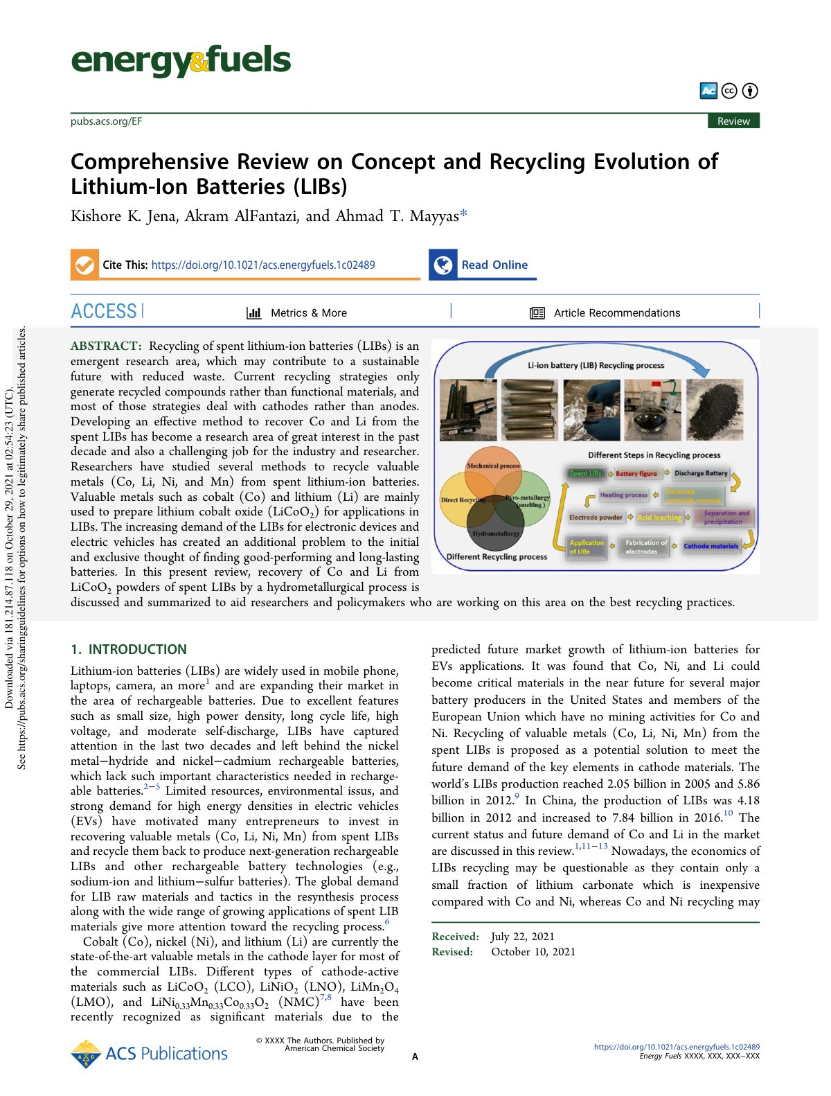 First page of Comprehensive Review on Concept and Recycling Evol