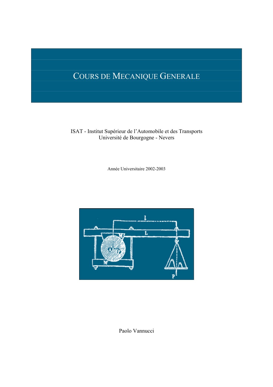 First page of cours de mecanique generale