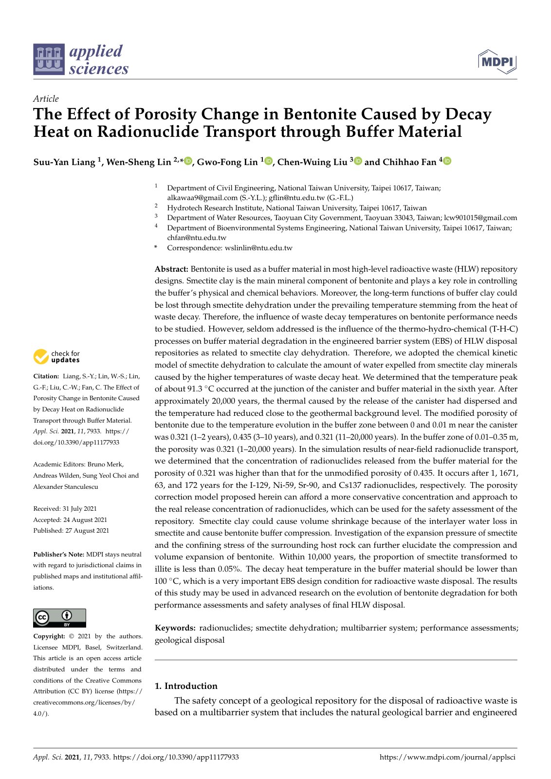 First page of The Effect of Porosity Change in Bentonite Caused by Decay Heat on Radionuclide Transport through Buffer Material