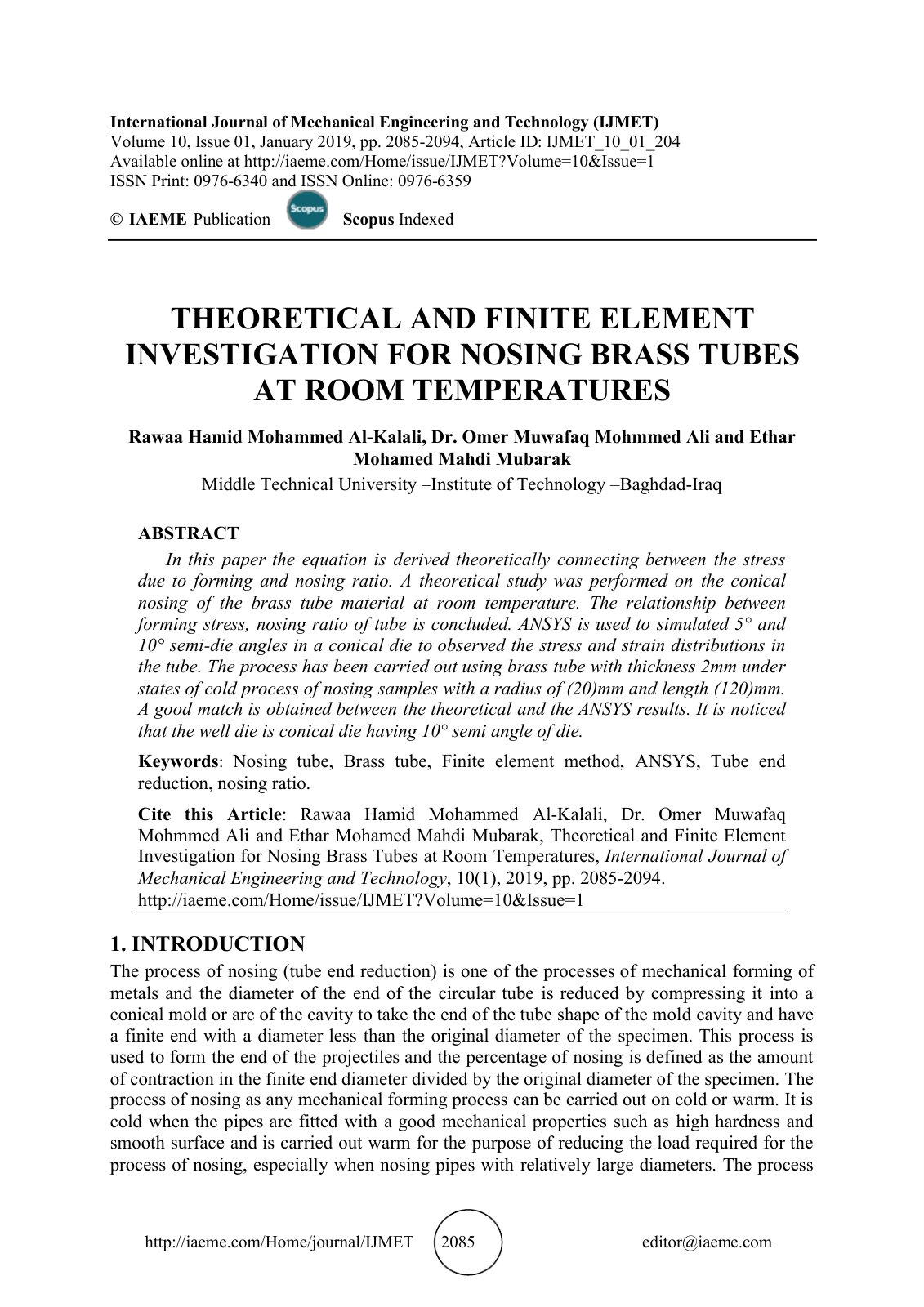 First page of THEORETICAL AND FINITE ELEMENT INVESTIGA
