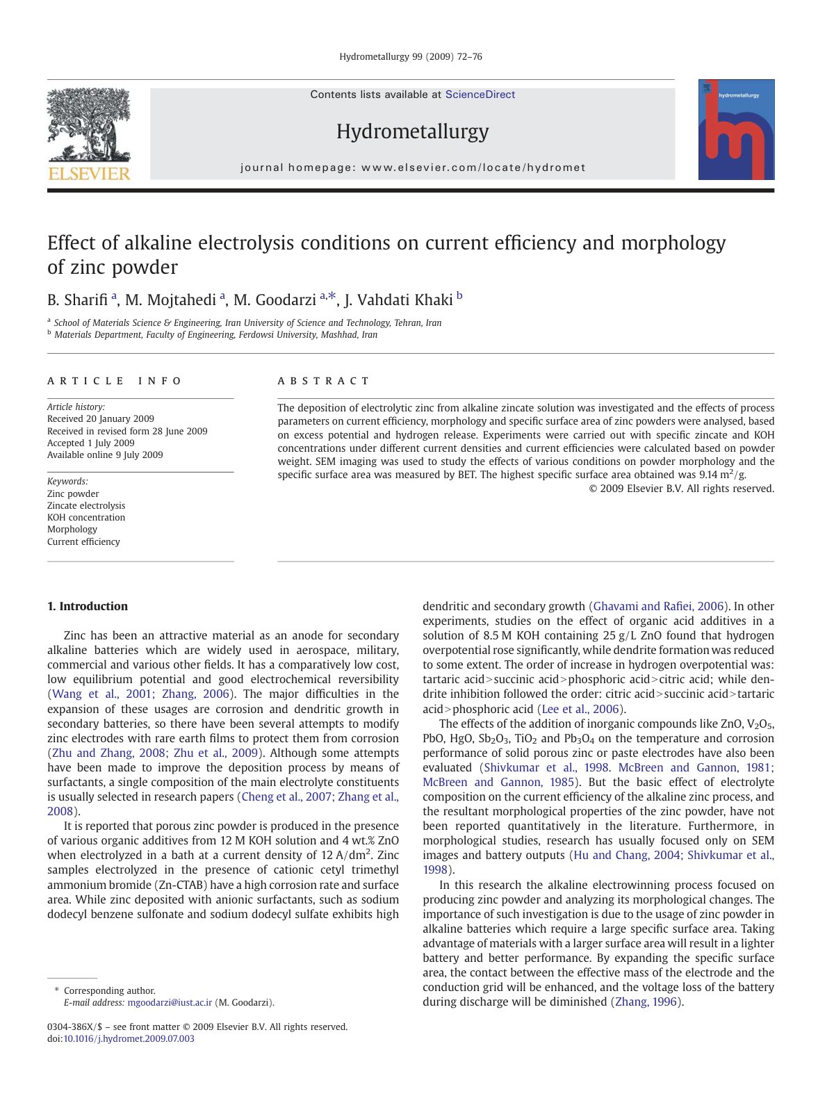 First page of Effect of alkaline electrolysis conditio