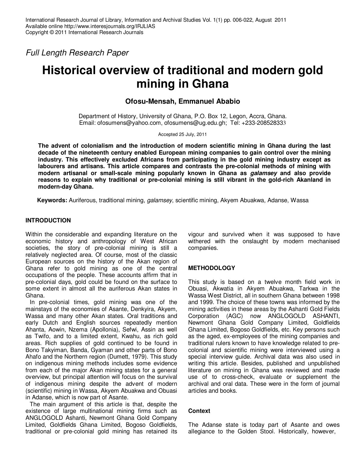 First page of Historical overview of traditional and m