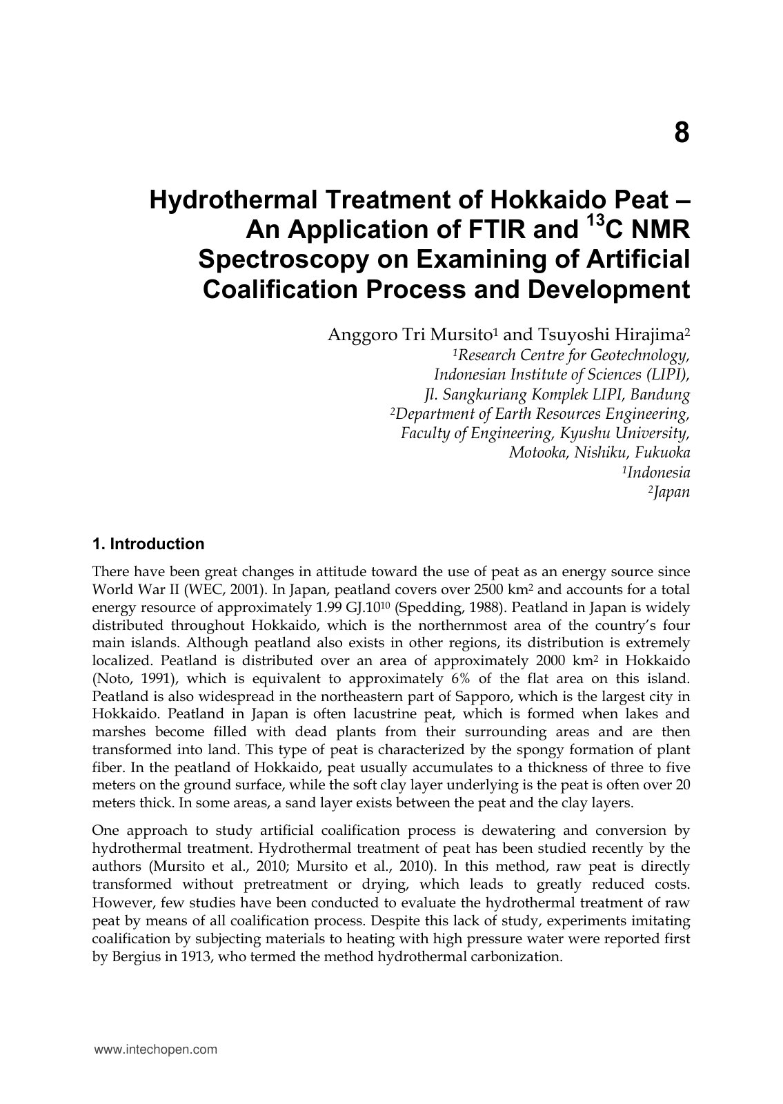 First page of Hydrothermal Treatment of Hokkaido Peat