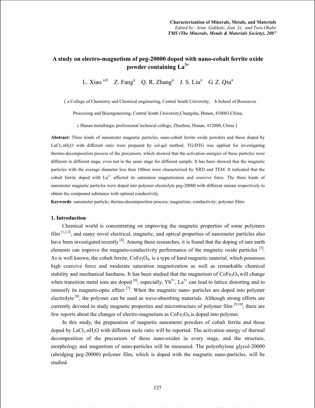 First page of A study on electro-magnetism of peg-20000 doped with nano-cobalt ferrite oxide powder