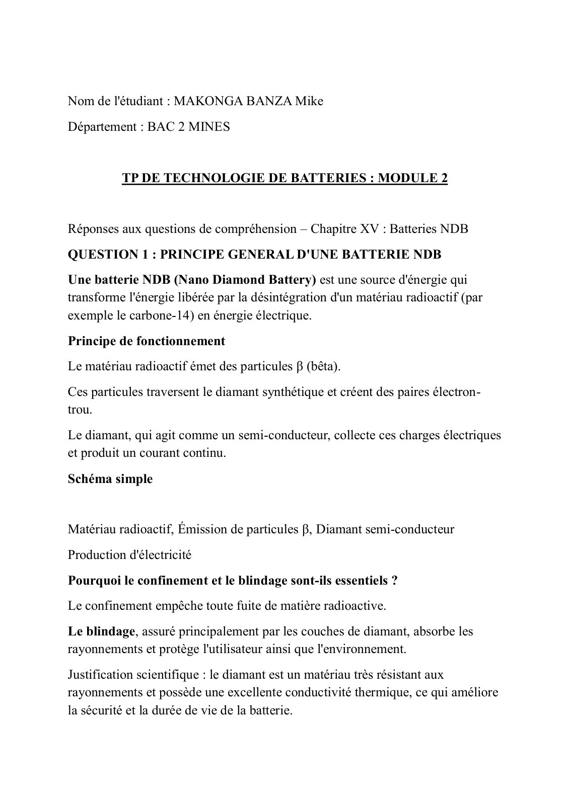 First page of TP DE TECHNOLOGIE DE BATTERIES : MODULE 2