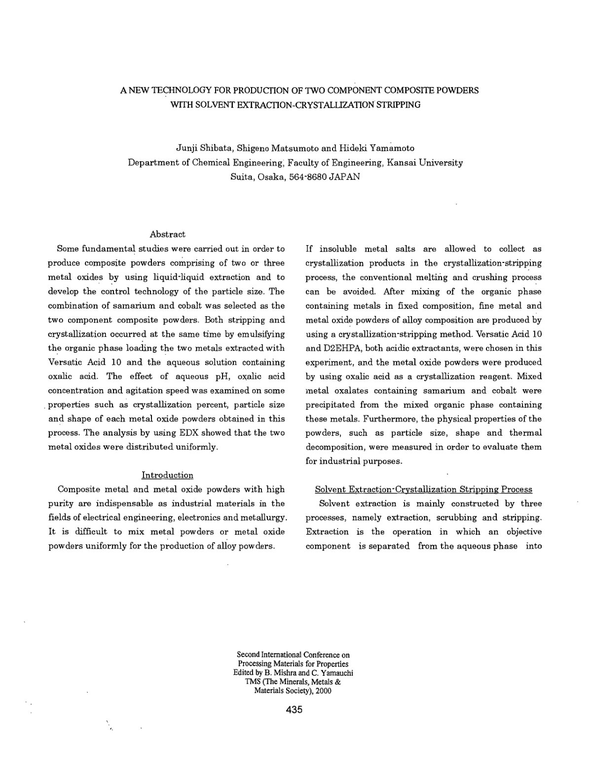 First page of A NEW TECHNOLOGY FOR PRODUCTION OF TWO COMPONENT COMPOSITE POWDERS WITH SOLVENT EXTRACTION-CRYSTALLIZATION STRIPPING