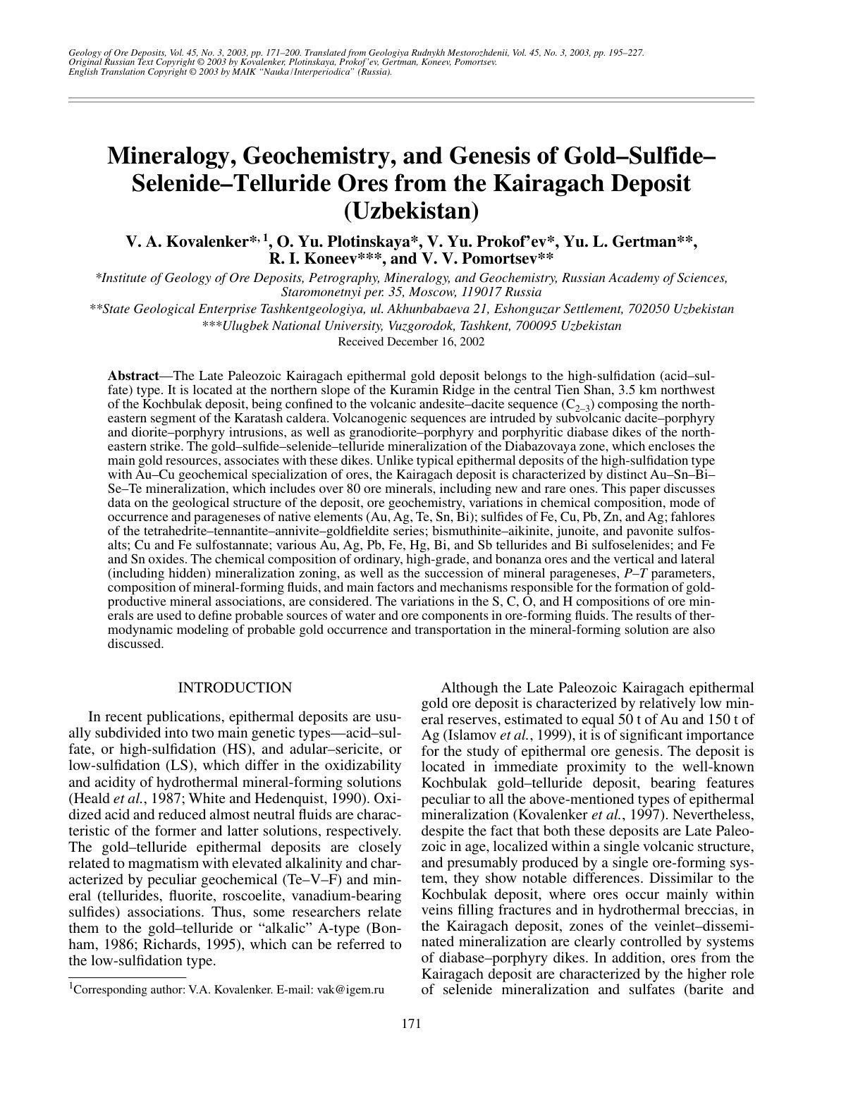 First page of Mineralogy Geochemistry and Genesis of G