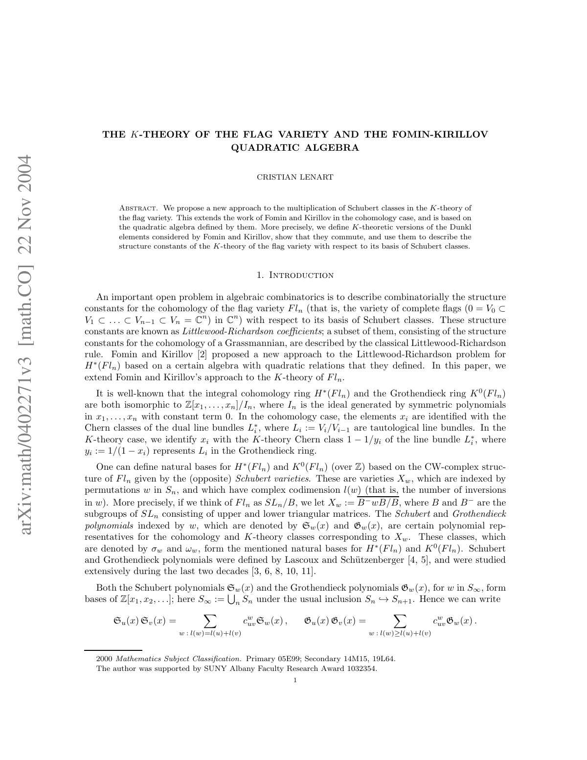 First page of The K theory of the flag variety and the