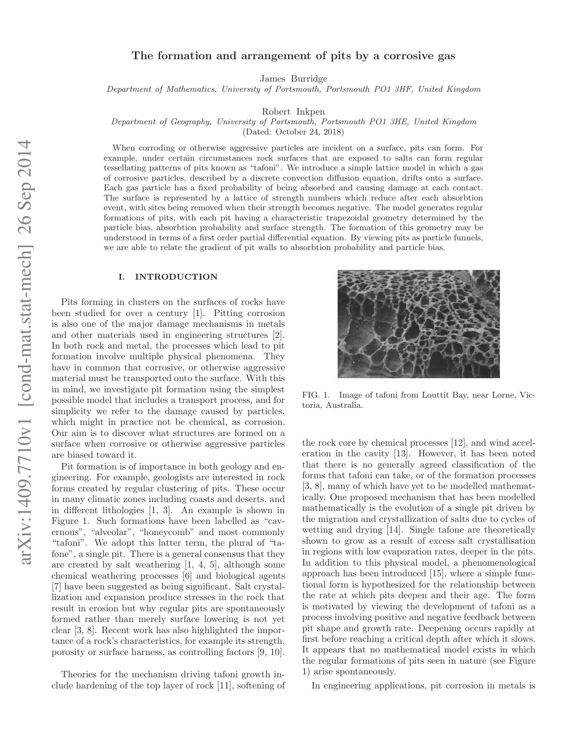 First page of Formation and arrangement of pits by a c