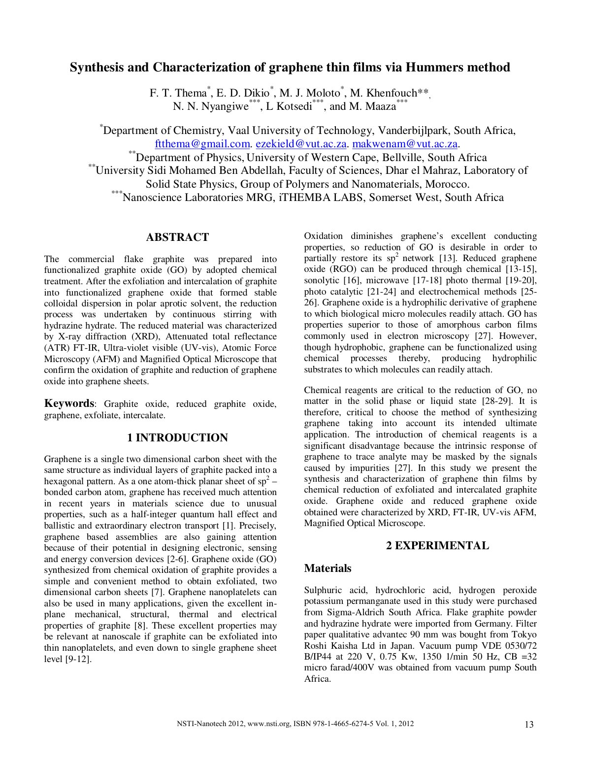 First page of Synthesis and Characterization of Graphe