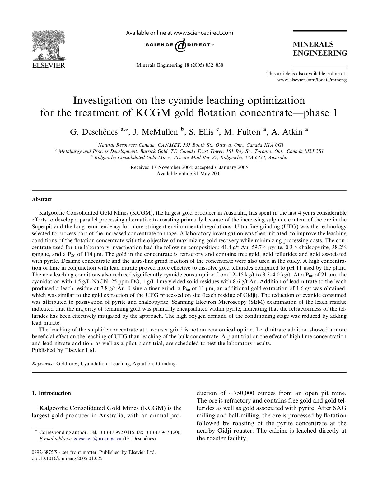 First page of Investigation on the cyanide leaching op