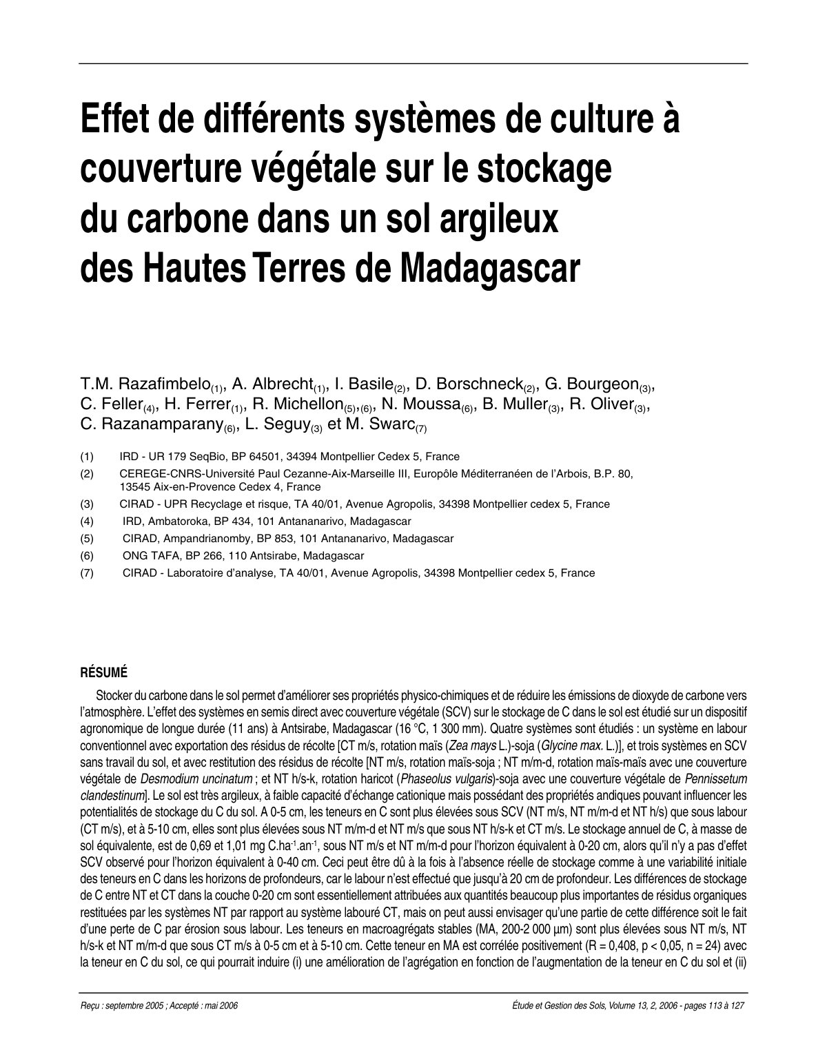 First page of Effet de differents systemes de culture