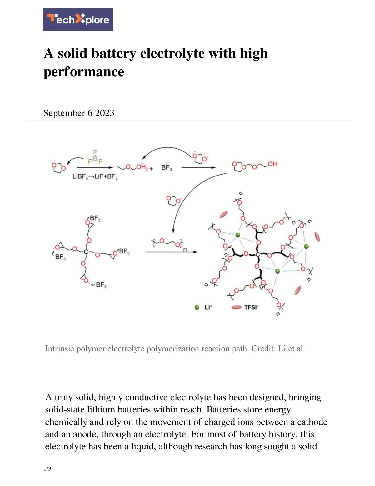 First page of A solid battery electrolyte with high performance