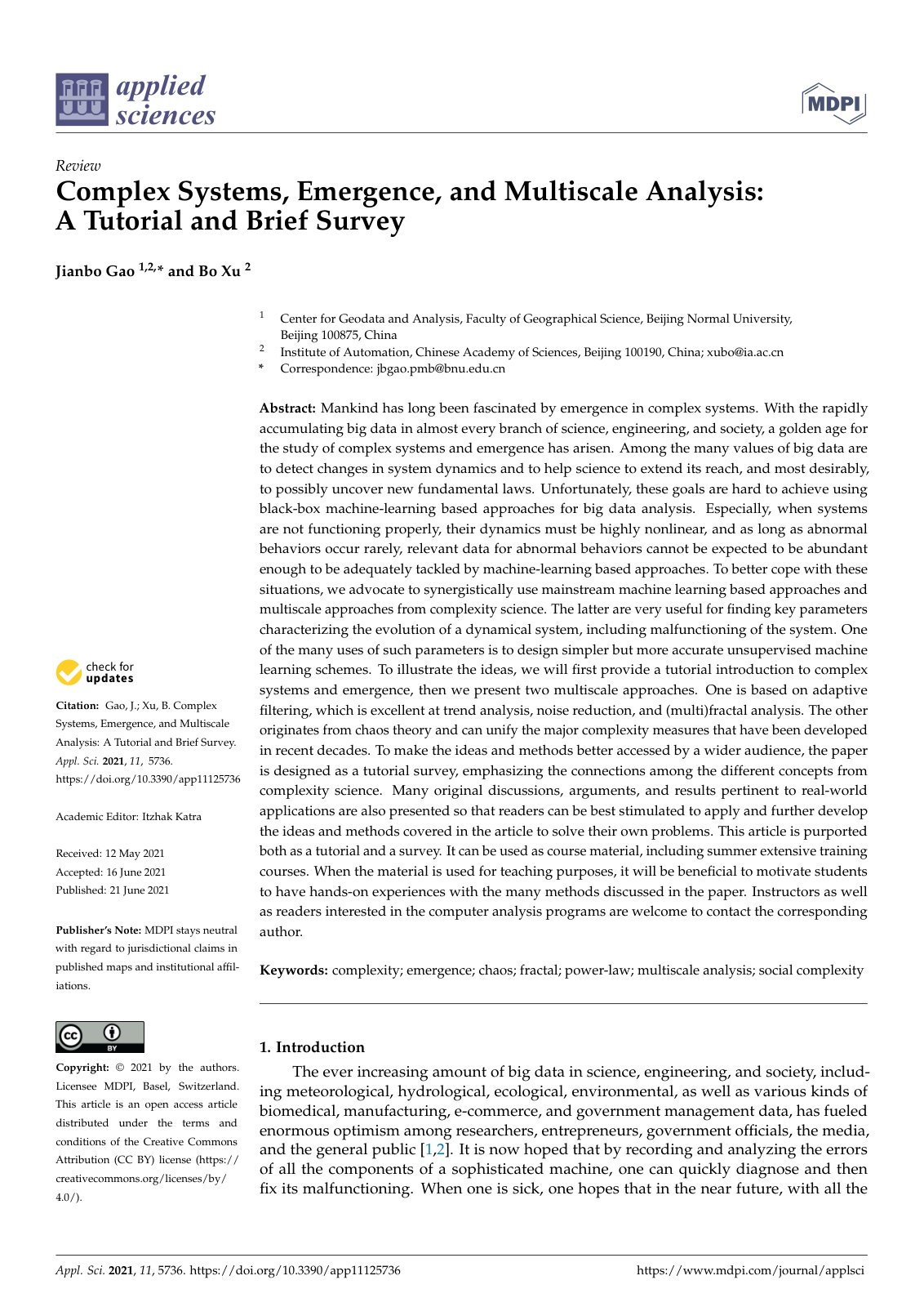 First page of Complex Systems, Emergence, and Multiscale Analysis: A Tutorial and Brief Survey