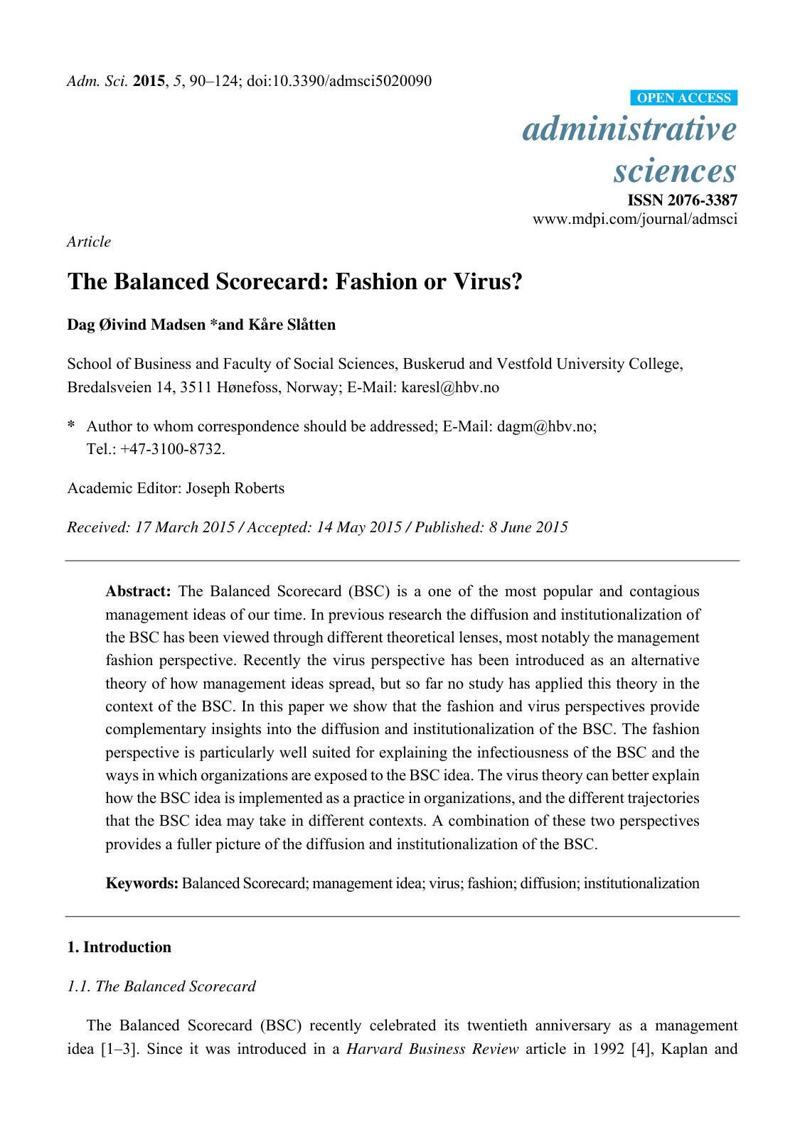 First page of The Balanced Scorecard Fashion or Virus