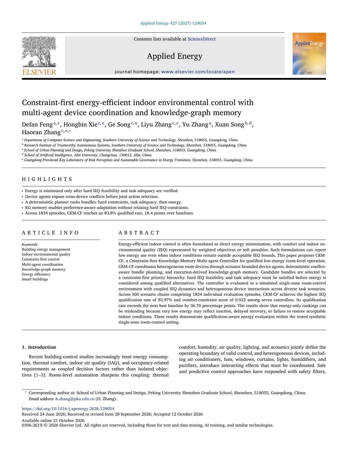 First page of Constraint first energy efficient indoor environmental control w 2027 Applie