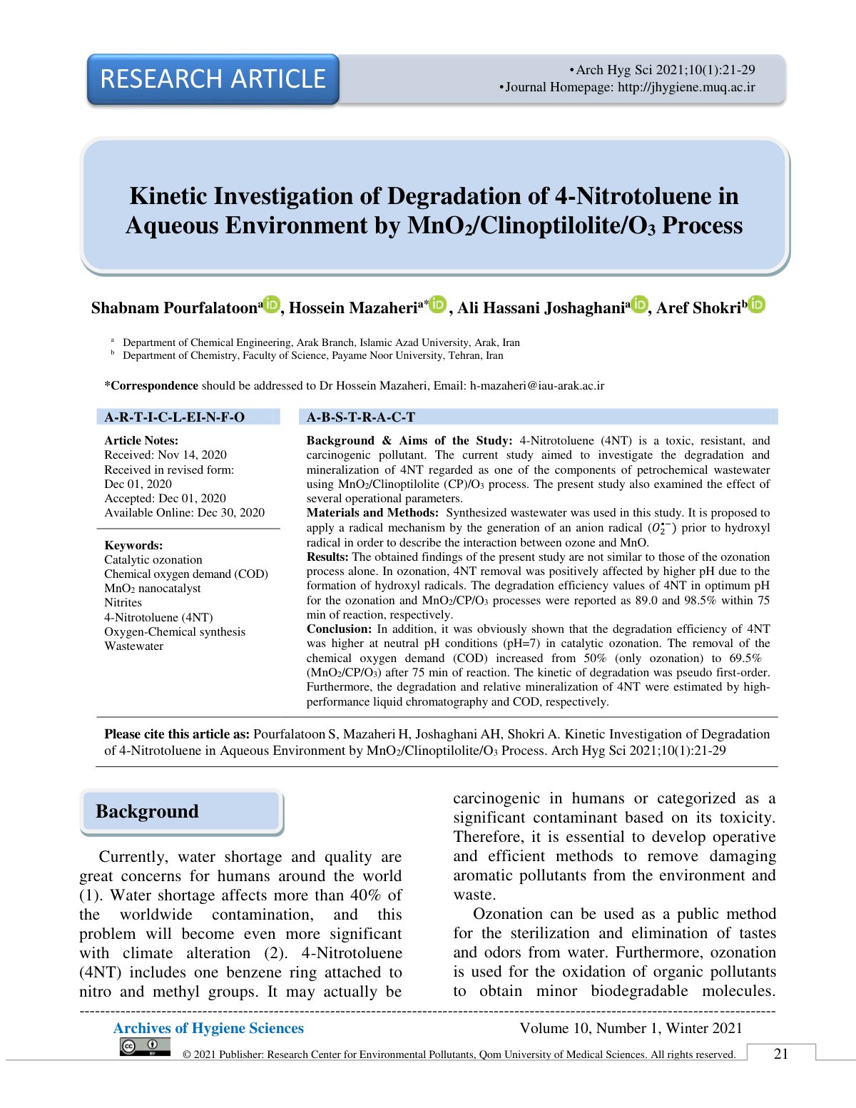 First page of Kinetic Investigation of Degradation of