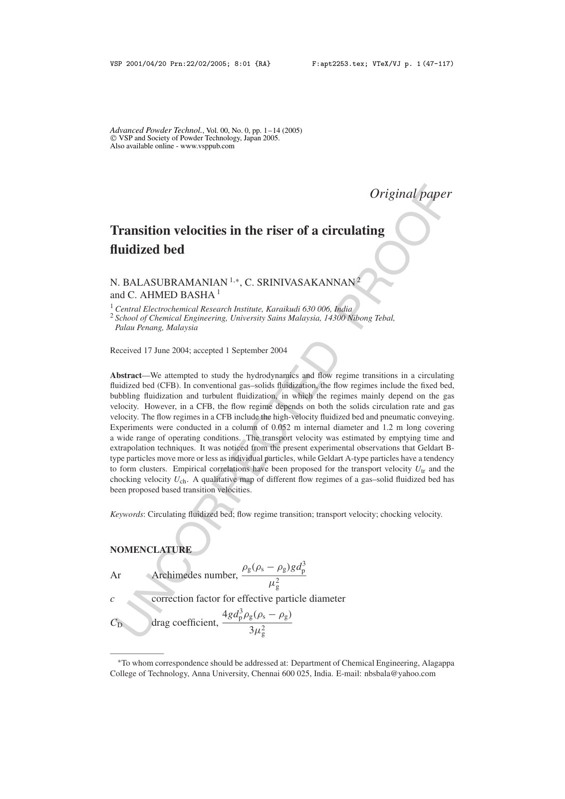 First page of Transition velocities in the riser of a