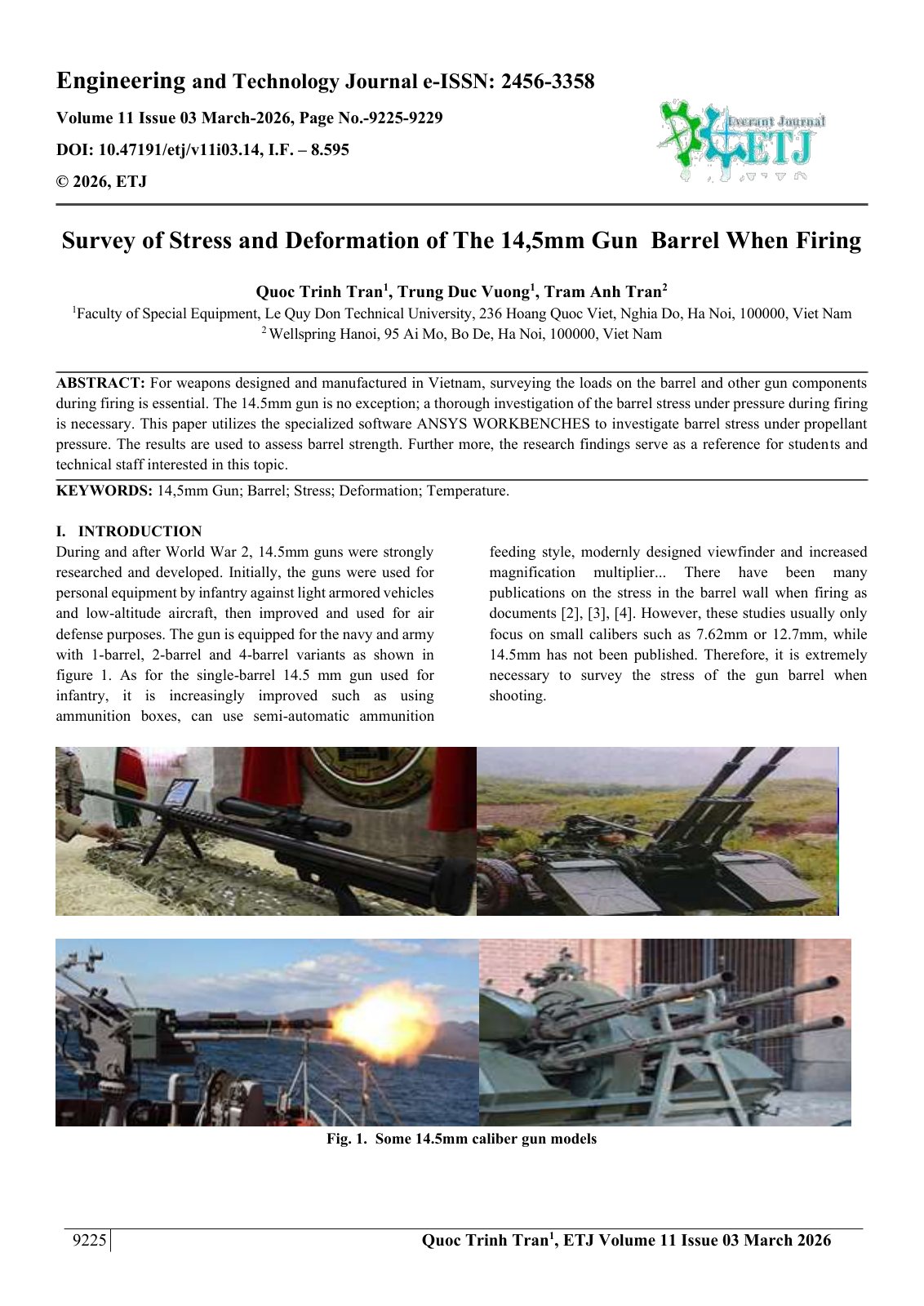 First page of Survey of Stress and Deformation of The 14,5mm Gun  Barrel When Firing