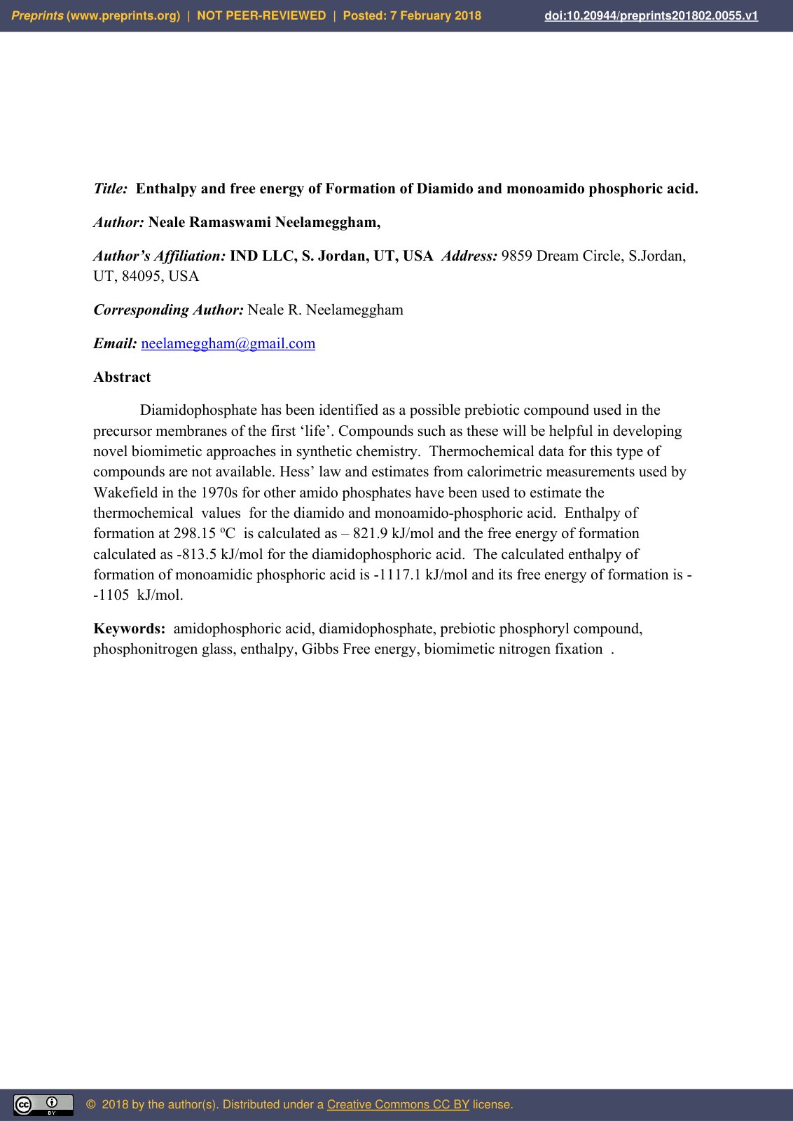 First page of Enthalpy and Free Energy of Formation of