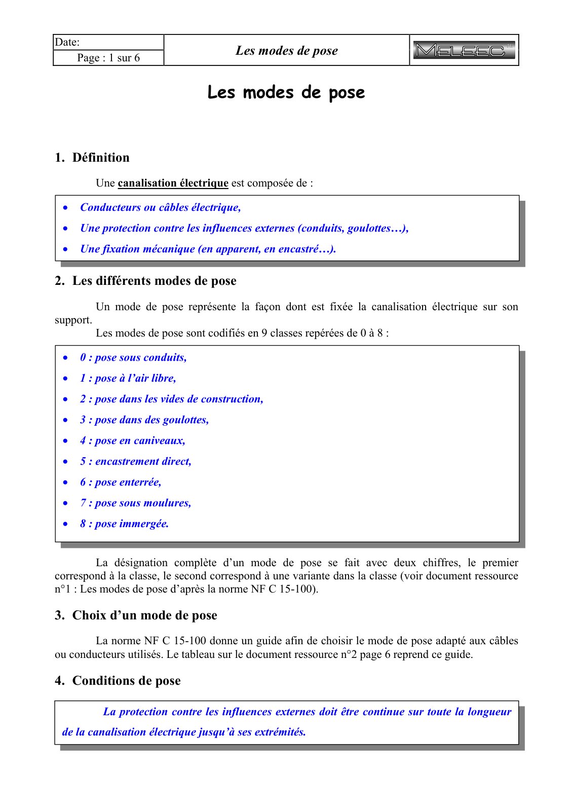 First page of modes de pose