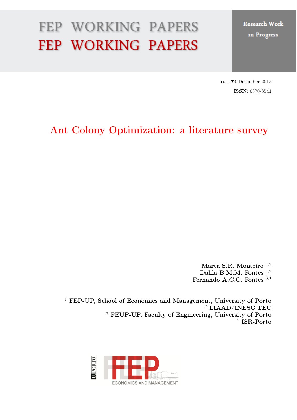 First page of Ant Colony Optimization a literature sur