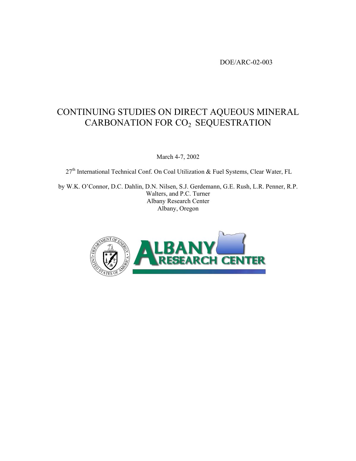 First page of Continuing Studies on Direct Aqueous Min