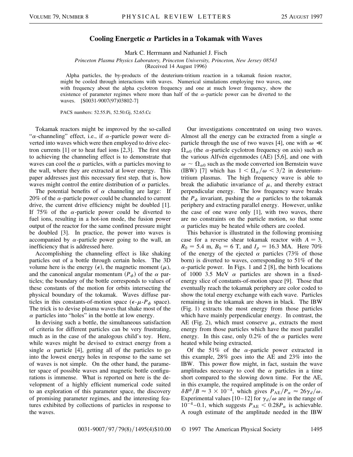 First page of Cooling EnergeticParticles in a Tokamak