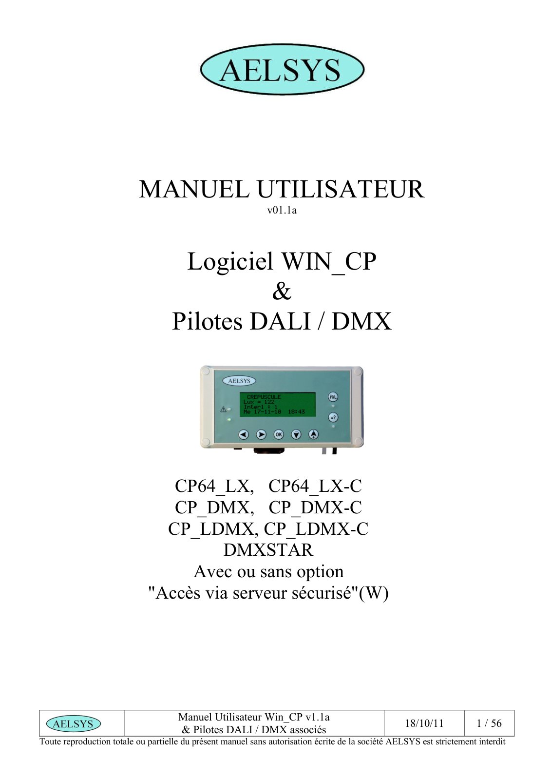 First page of Manuel Utilisateur Win_CP v1.1a & Pilotes DALI / DMX