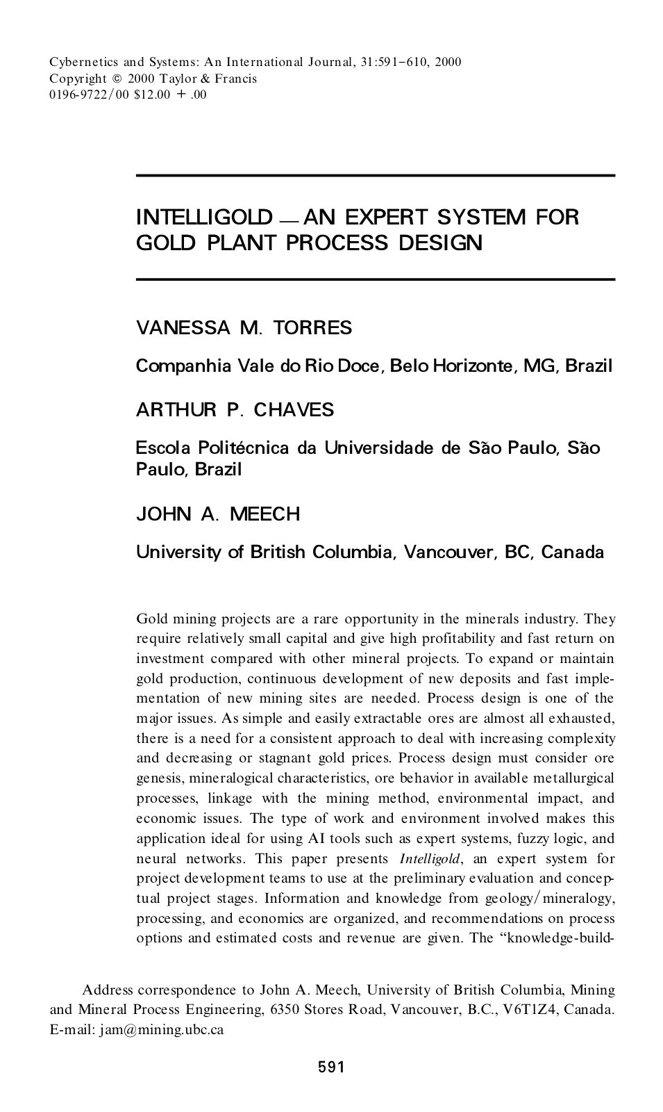 First page of Intelligold an Expert System for Gold Pl