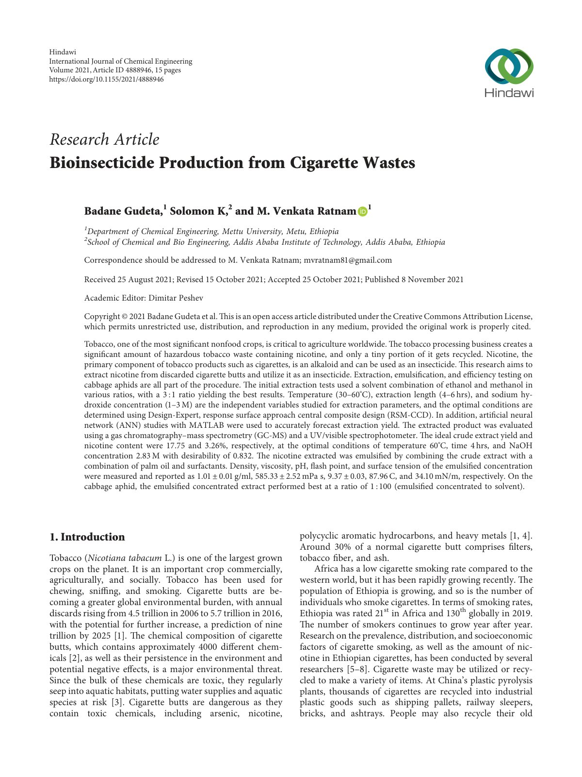 First page of Bioinsecticide Production from Cigarette