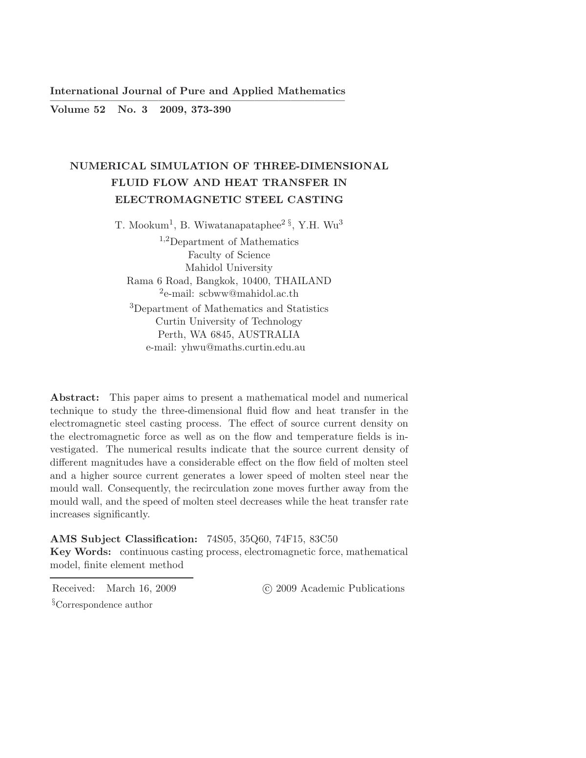 First page of Numerical simulation of three dimensiona