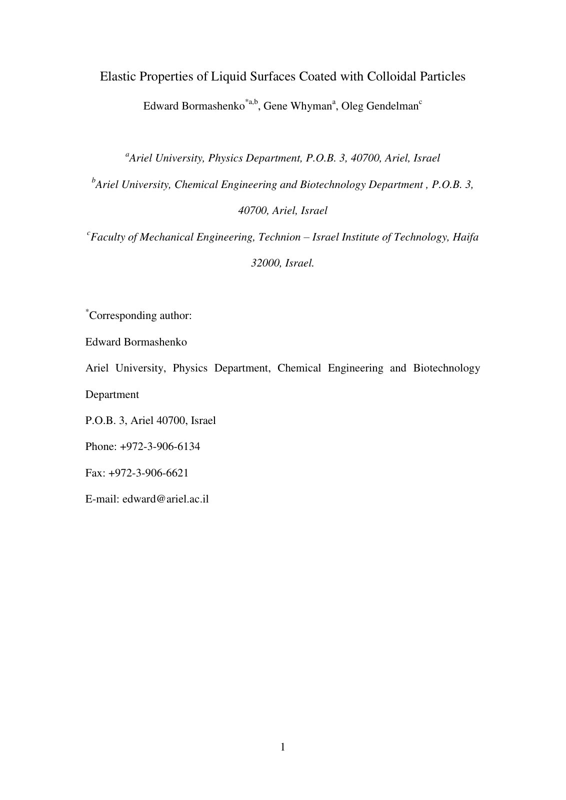 First page of Elastic Properties of Liquid Surfaces Co