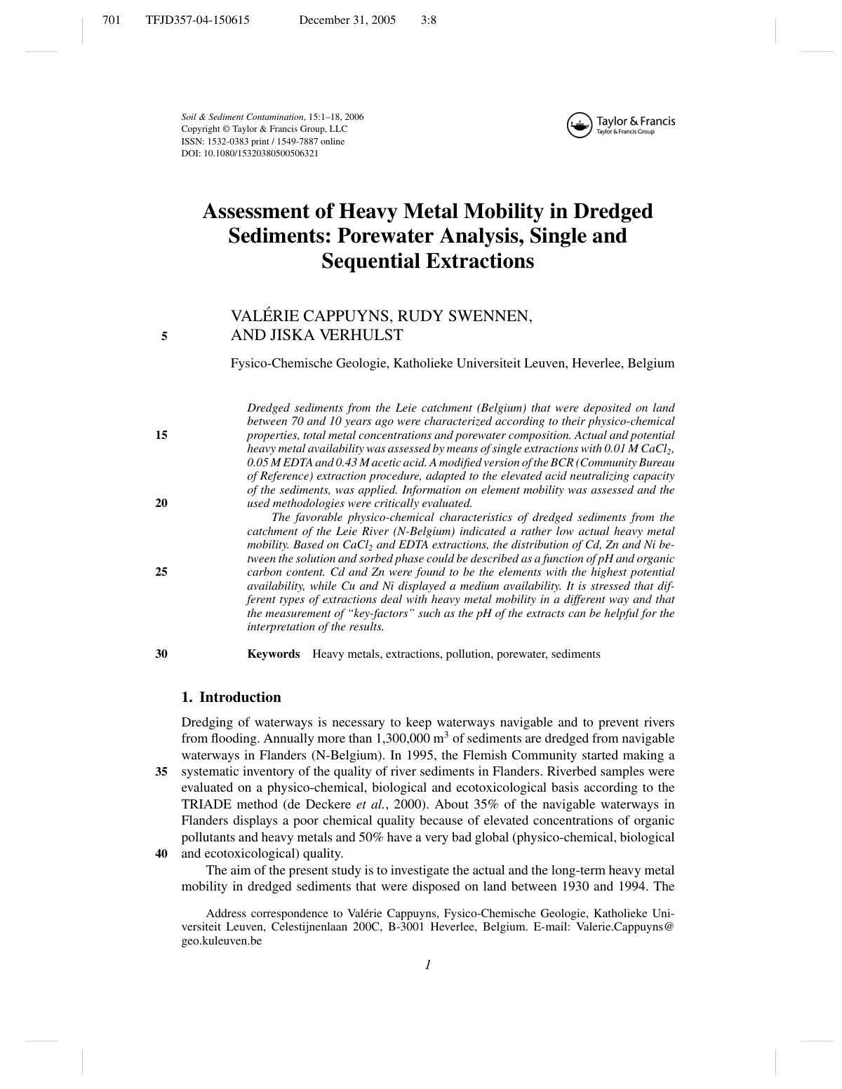 First page of Assessment of Heavy Metal Mobility in Dr