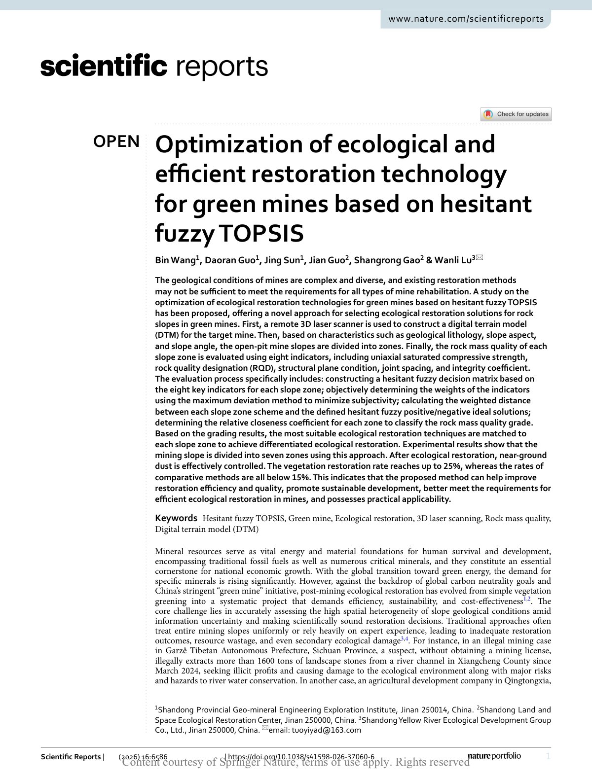 First page of Optimization of ecological and efficient restorati