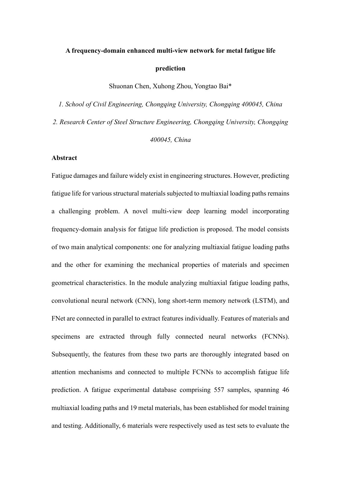 First page of A frequency-domain enhanced multi-view network for metal fatigue life prediction