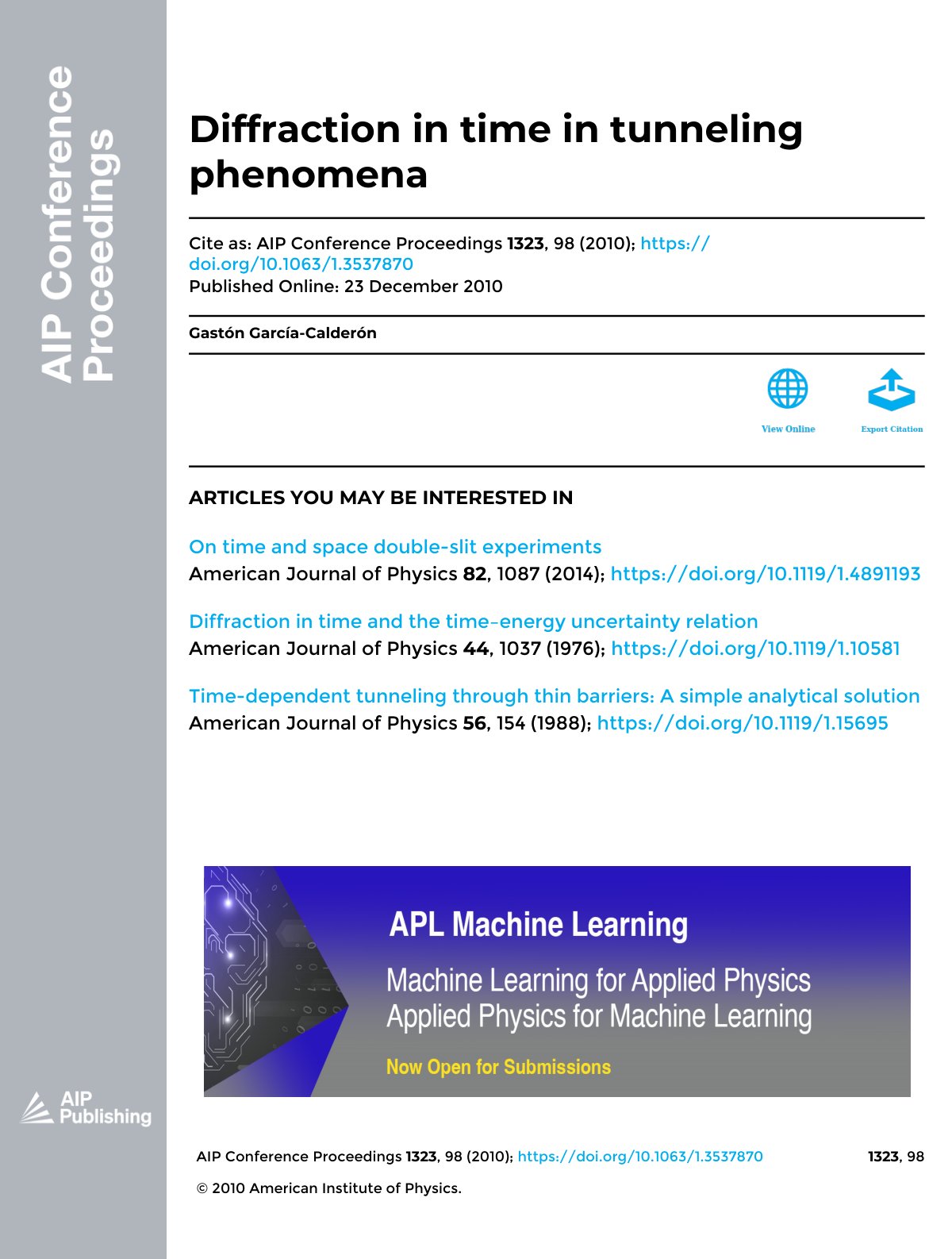 First page of Diffraction in time in tunneling phenome