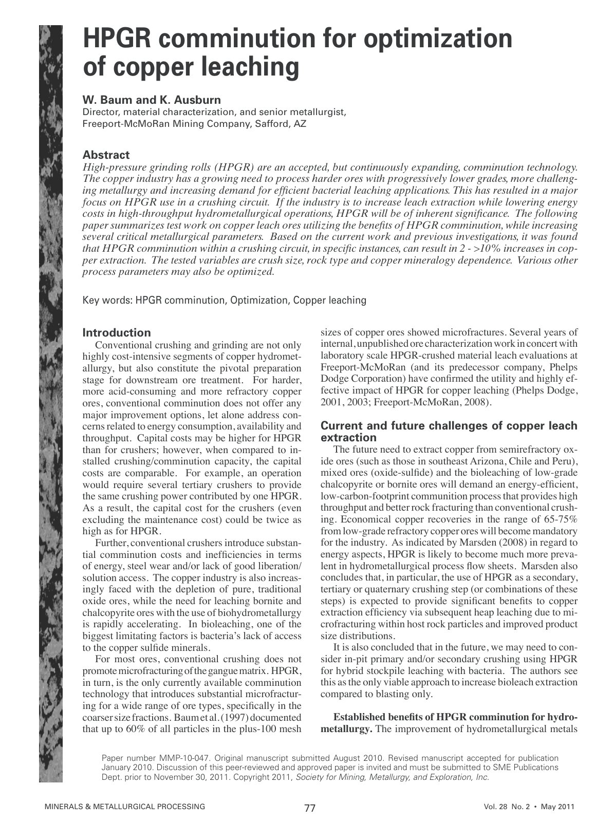 First page of HPGR comminution for optimization of copper leaching