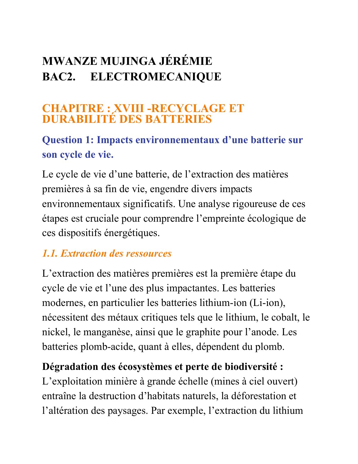 First page of MWANZE MUJINGA JÉRÉMIE BAC2 ELM