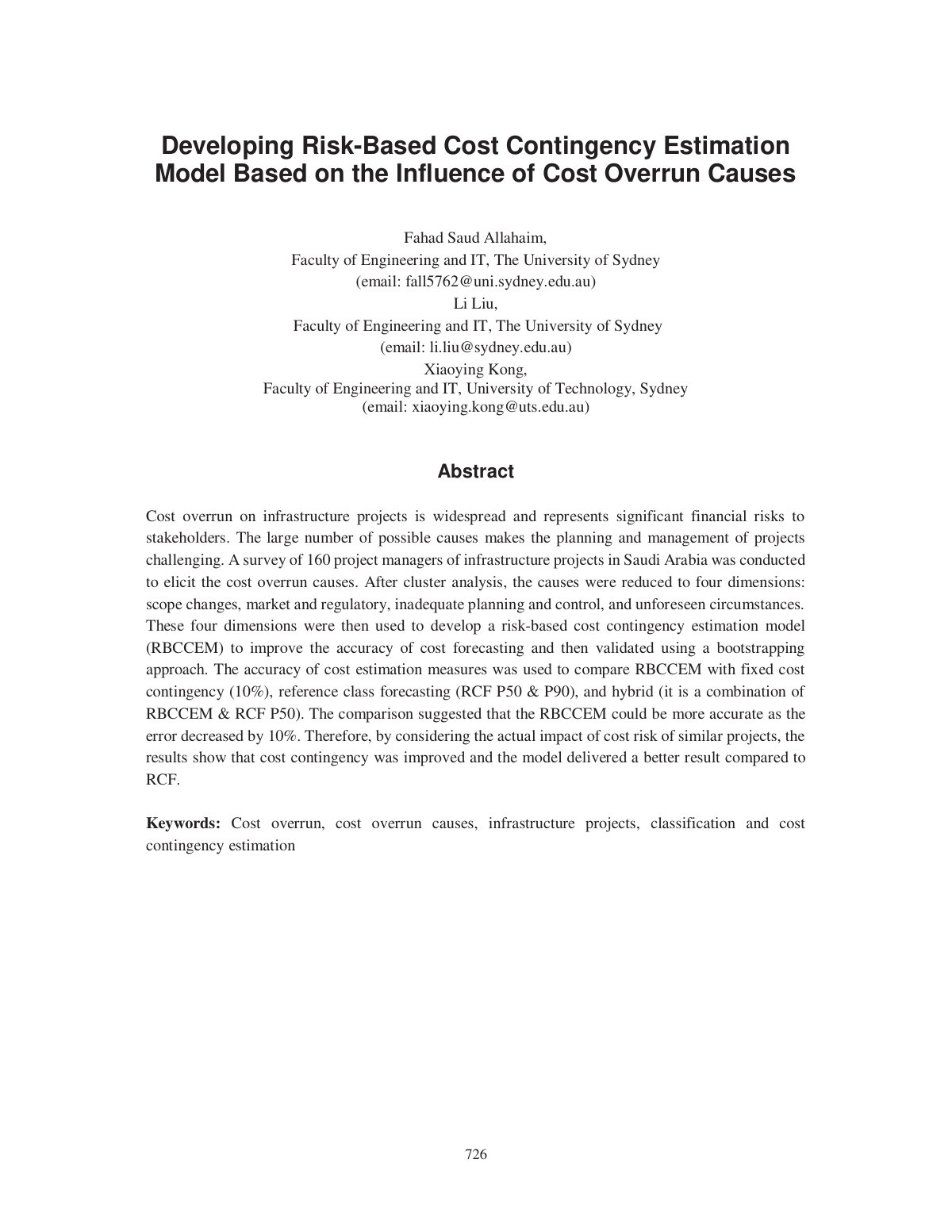 First page of Developing a risk based cost contingency