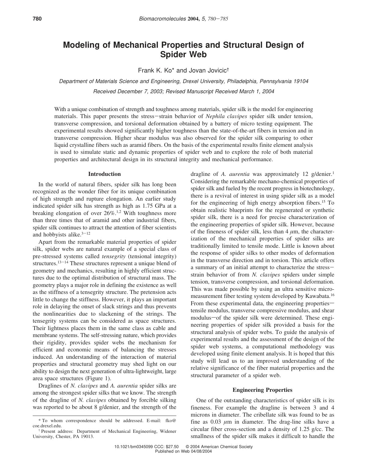 First page of Modeling of Mechanical Properties and St