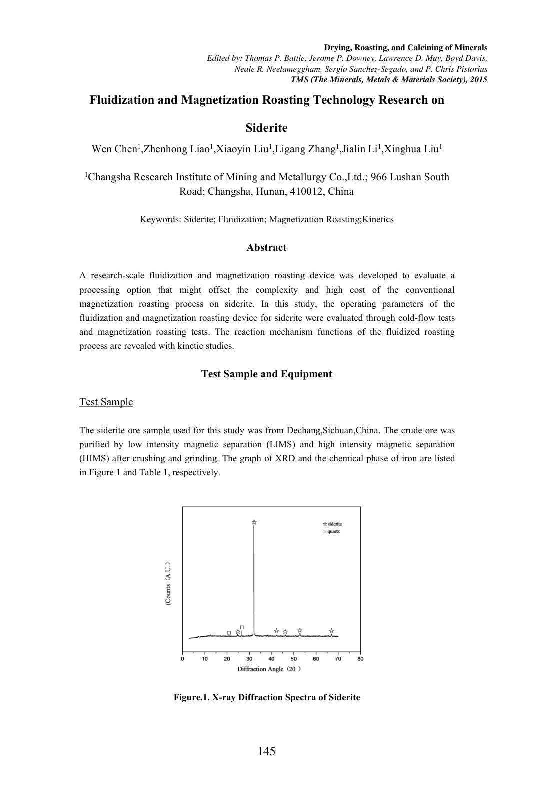 First page of Fluidization and Magnetization Roasting Technology Research on Siderite