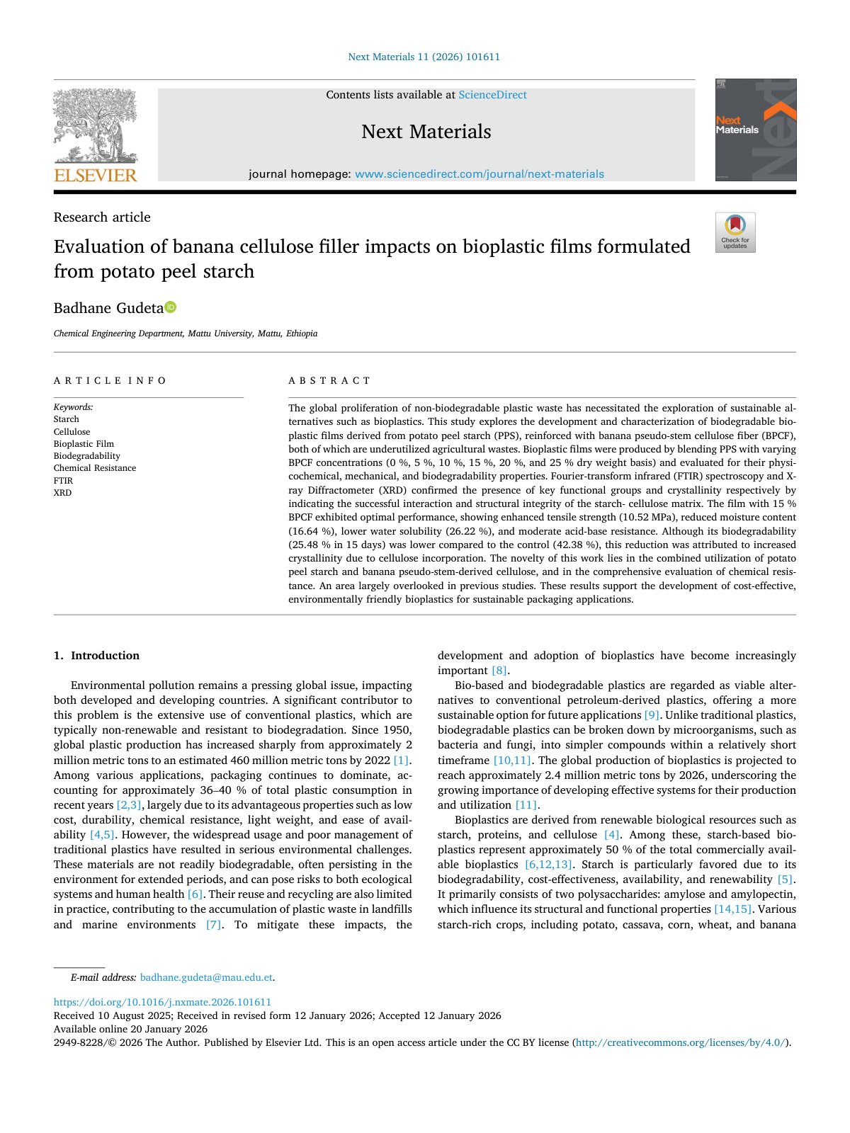 First page of Evaluation of banana cellulose filler im