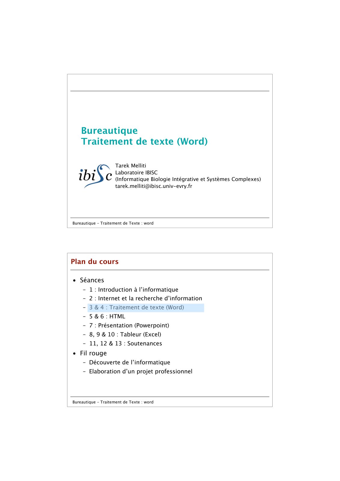 First page of informatique bureautique 
