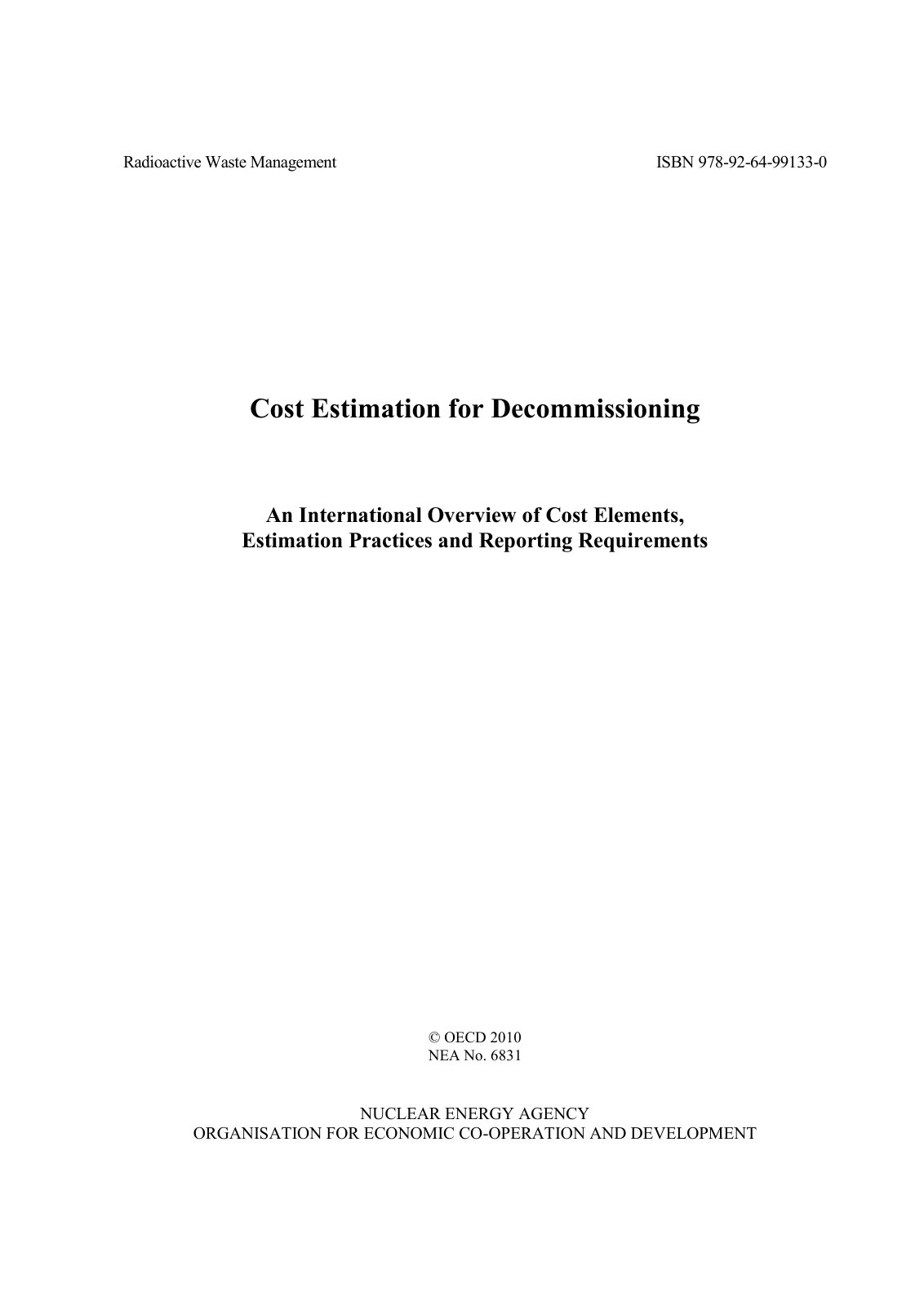 First page of nea6831 cost estimation decommissioning
