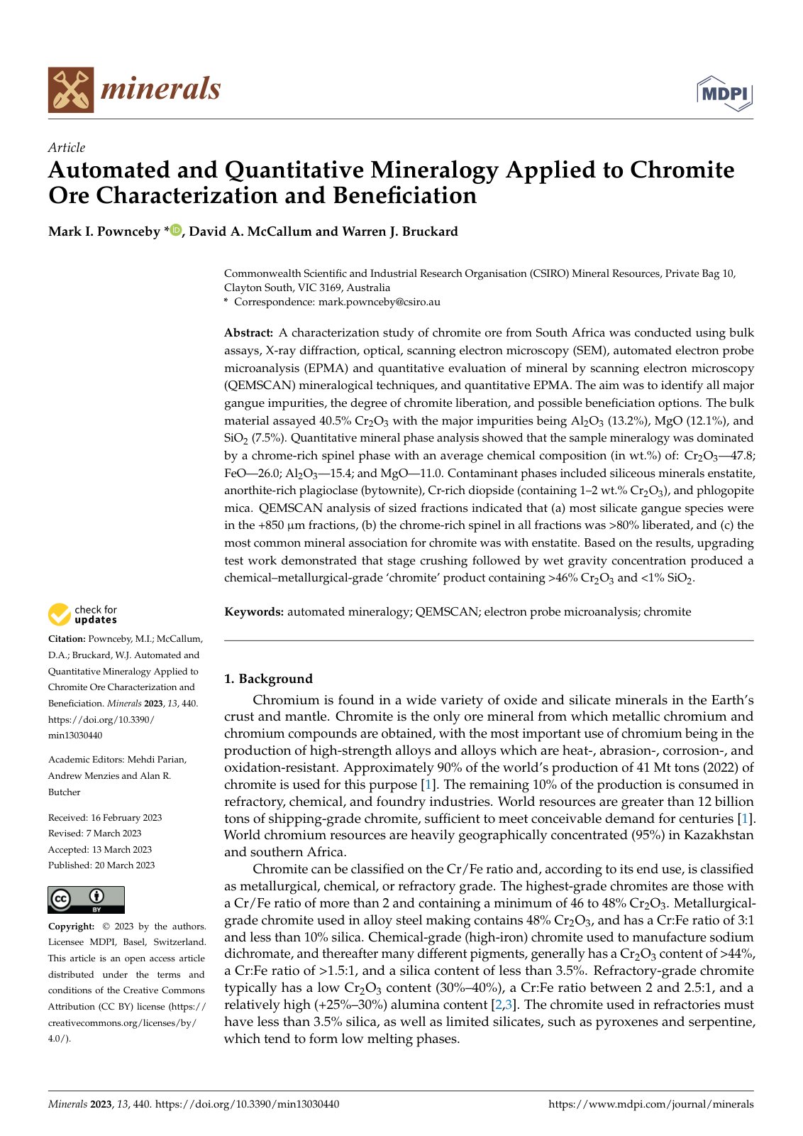 First page of Automated and Quantitative Mineralogy Applied to Chromite Ore Characterization and Beneficiation