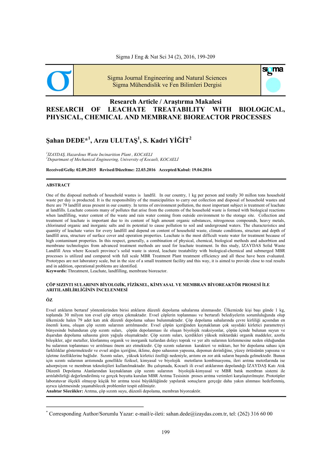 First page of Research of leachate treatability with b