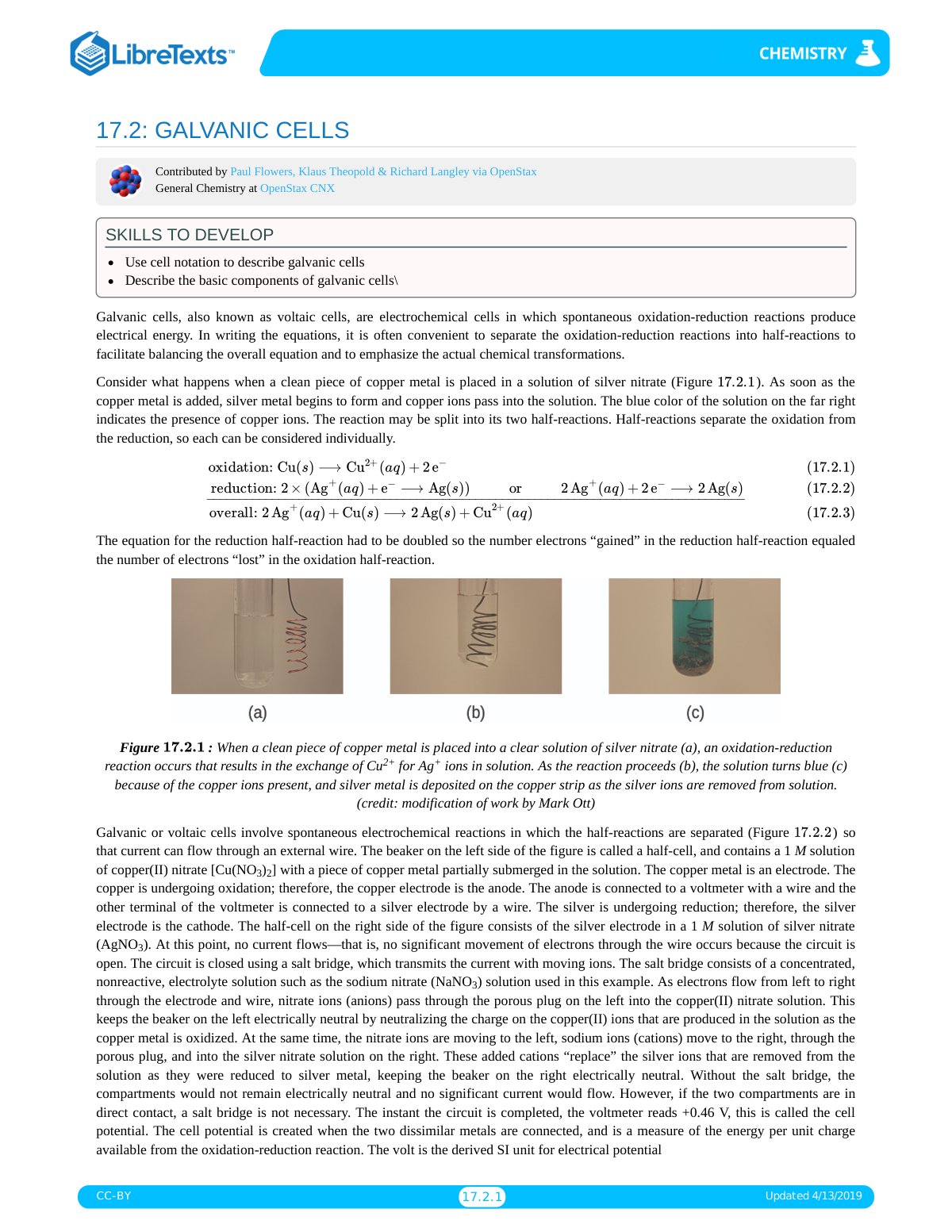 First page of LibreTexts  Louisville Collegiate School  Chapters  17  Electrochemistry  17.2  Galvanic Cells