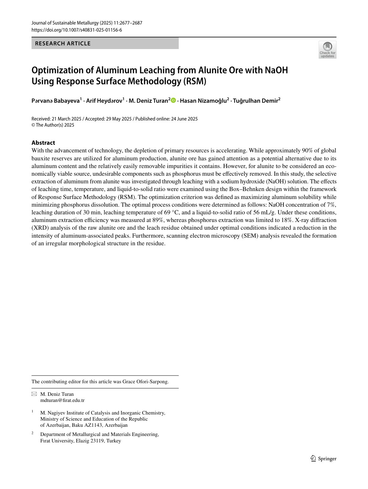 First page of 2025   Babayeva   Sodium hydroxide leaching of alunite